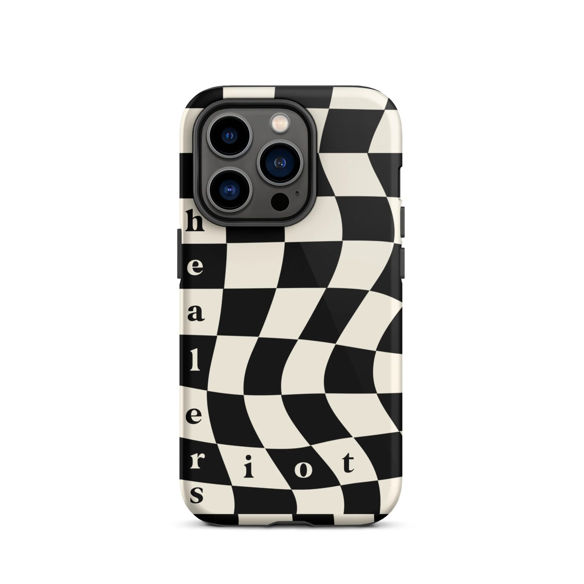 Wavy Checker Tough Phone Case — Black & Cream
